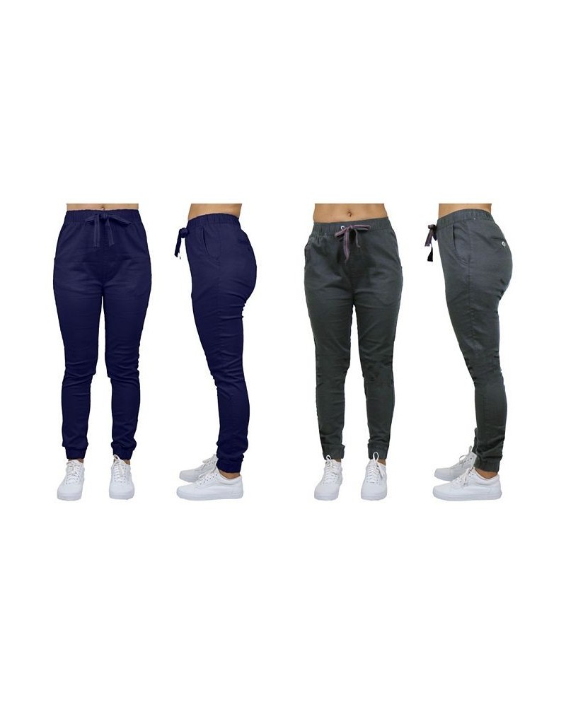 Women's Basic Stretch Twill Joggers Pack of 2 Navy-Dark Grey $28.08 Pants