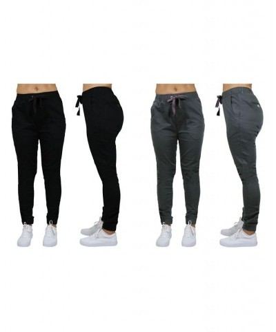 Women's Basic Stretch Twill Joggers Pack of 2 Navy-Dark Grey $28.08 Pants