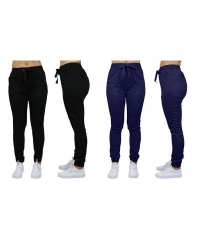 Women's Basic Stretch Twill Joggers Pack of 2 Navy-Dark Grey $28.08 Pants