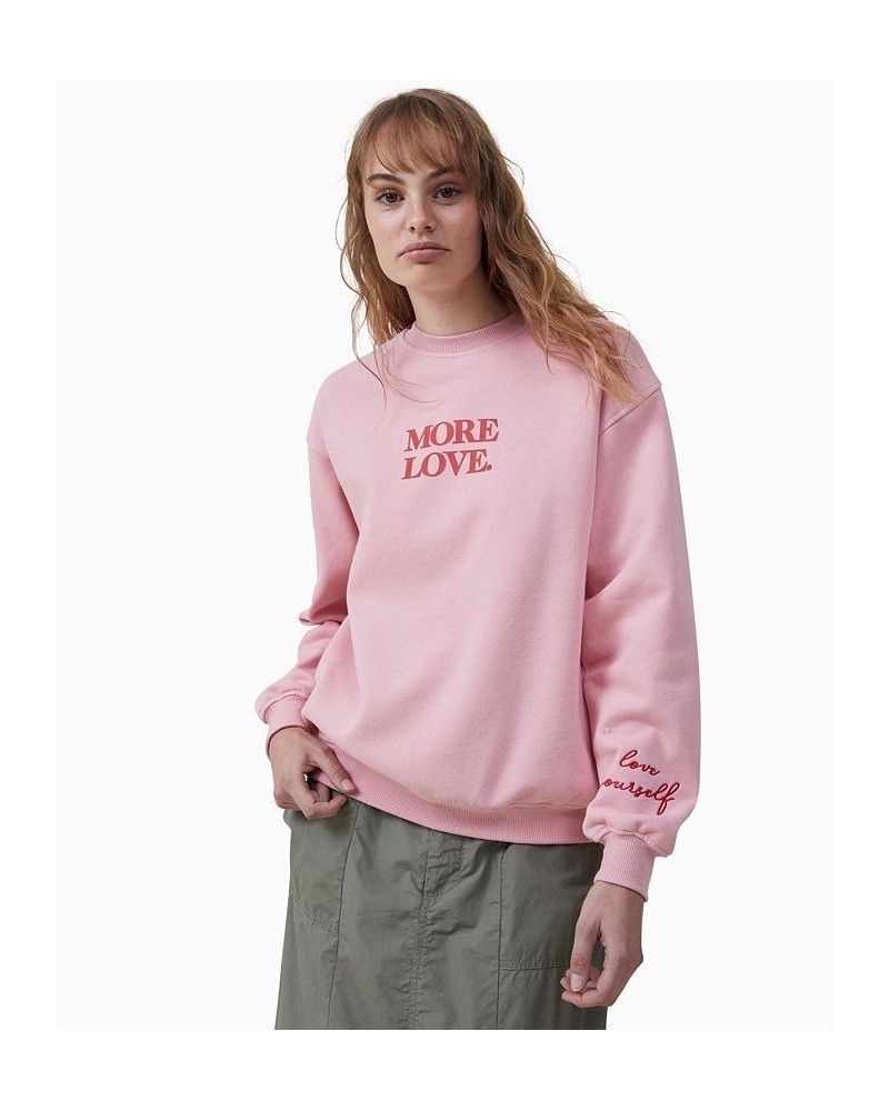 Women's Classic Graphic Crew Neck Sweatshirt Pink $28.04 Tops