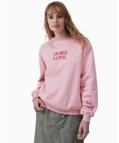 Women's Classic Graphic Crew Neck Sweatshirt Pink $28.04 Tops