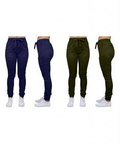 Women's Basic Stretch Twill Joggers Pack of 2 Navy-Dark Grey $28.08 Pants