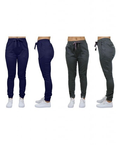 Women's Basic Stretch Twill Joggers Pack of 2 Navy-Dark Grey $28.08 Pants