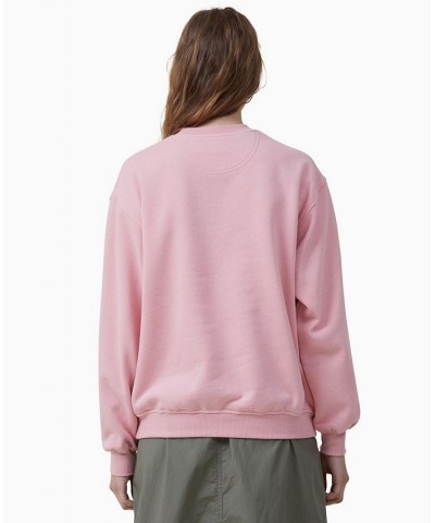 Women's Classic Graphic Crew Neck Sweatshirt Pink $28.04 Tops