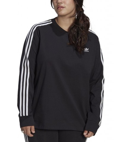 Plus Size 3-Stripes Crewneck Long-Sleeve Tee Black $20.00 Sweatshirts