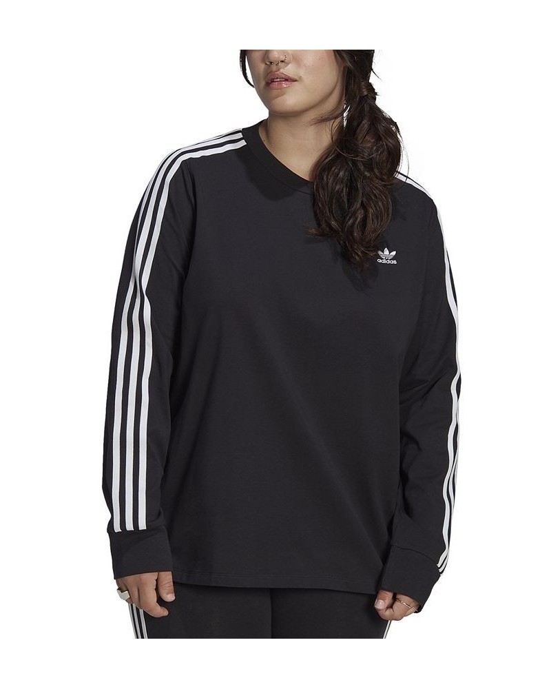 Plus Size 3-Stripes Crewneck Long-Sleeve Tee Black $20.00 Sweatshirts