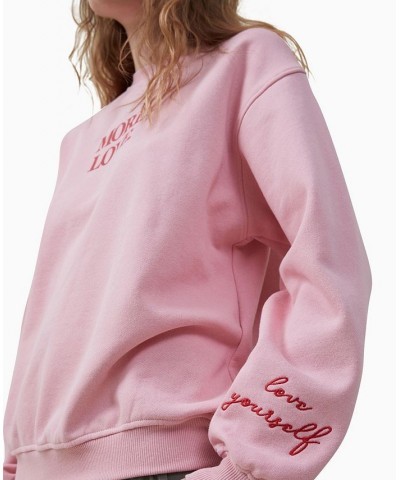 Women's Classic Graphic Crew Neck Sweatshirt Pink $28.04 Tops