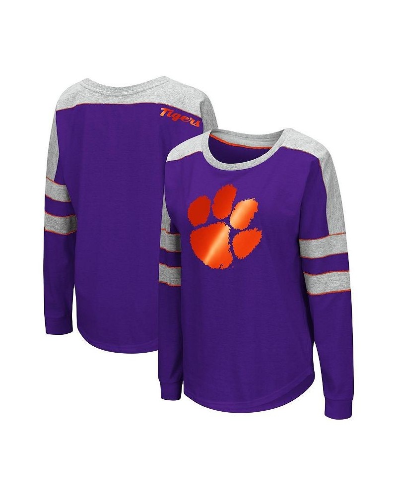 Women's Purple Clemson Tigers Trey Dolman Long Sleeve T-shirt Purple $19.78 Tops