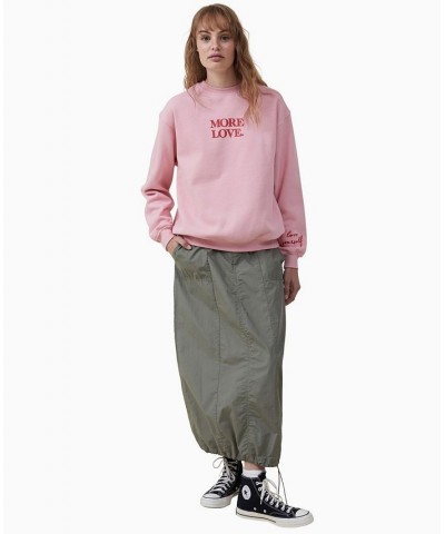 Women's Classic Graphic Crew Neck Sweatshirt Pink $28.04 Tops