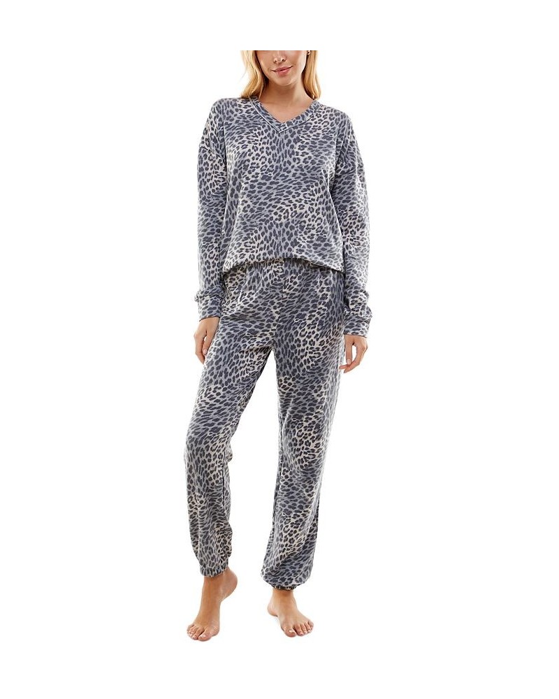 Women's Butterknit Printed Pajamas Set Kimura Leopard Vapor Blue $14.35 Sleepwear