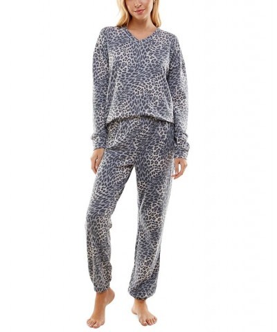 Women's Butterknit Printed Pajamas Set Kimura Leopard Vapor Blue $14.35 Sleepwear