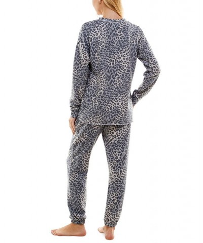 Women's Butterknit Printed Pajamas Set Kimura Leopard Vapor Blue $14.35 Sleepwear