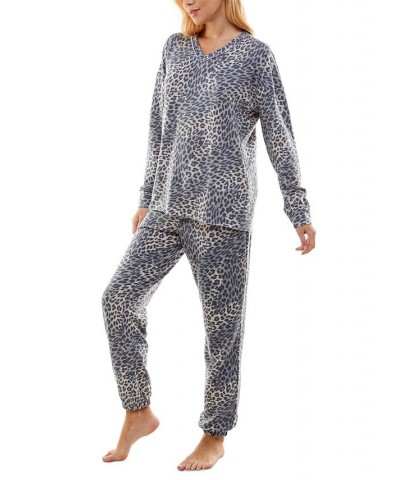 Women's Butterknit Printed Pajamas Set Kimura Leopard Vapor Blue $14.35 Sleepwear