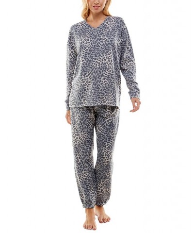 Women's Butterknit Printed Pajamas Set Kimura Leopard Vapor Blue $14.35 Sleepwear