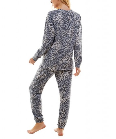 Women's Butterknit Printed Pajamas Set Kimura Leopard Vapor Blue $14.35 Sleepwear