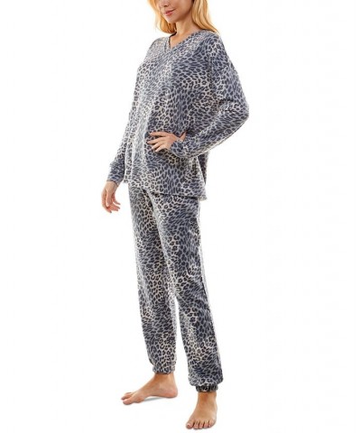 Women's Butterknit Printed Pajamas Set Kimura Leopard Vapor Blue $14.35 Sleepwear