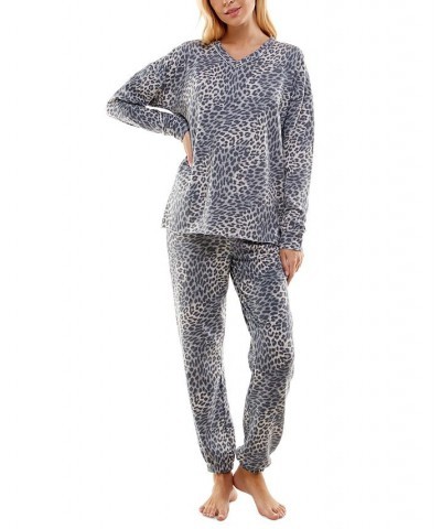 Women's Butterknit Printed Pajamas Set Kimura Leopard Vapor Blue $14.35 Sleepwear