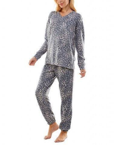 Women's Butterknit Printed Pajamas Set Kimura Leopard Vapor Blue $14.35 Sleepwear