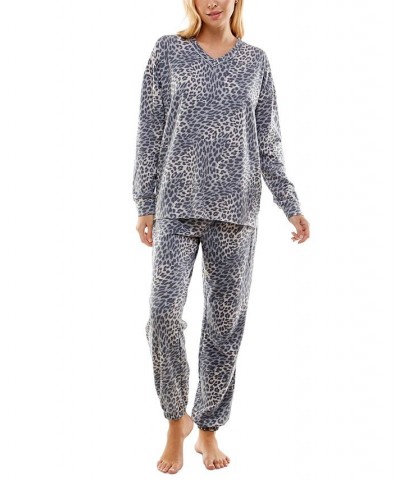 Women's Butterknit Printed Pajamas Set Kimura Leopard Vapor Blue $14.35 Sleepwear