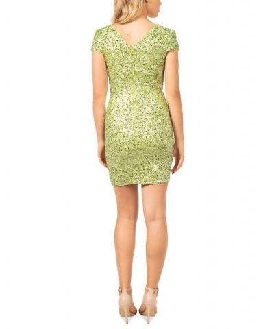 Women's Zoe Sequinned Bodycon Dress Lime Green Multi $88.06 Dresses