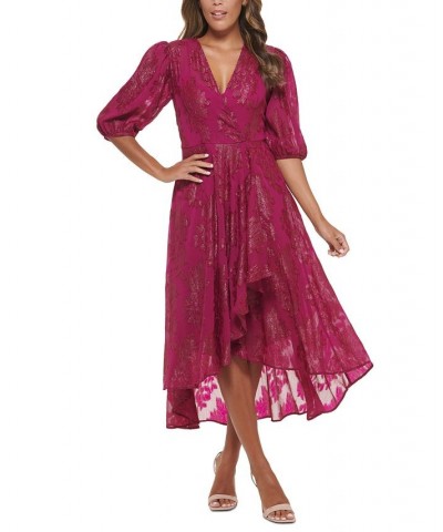 Petite Metallic Burnout Chiffon High-Low Hem Dress Boysenberry $47.00 Dresses