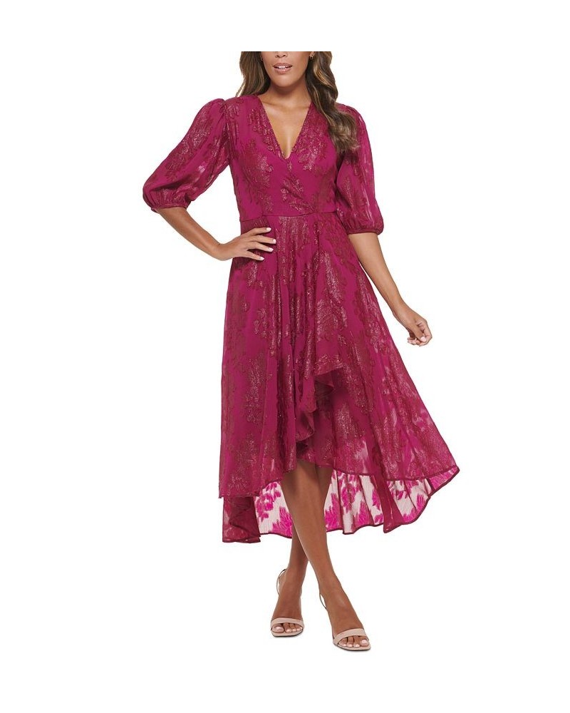 Petite Metallic Burnout Chiffon High-Low Hem Dress Boysenberry $47.00 Dresses