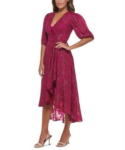 Petite Metallic Burnout Chiffon High-Low Hem Dress Boysenberry $47.00 Dresses