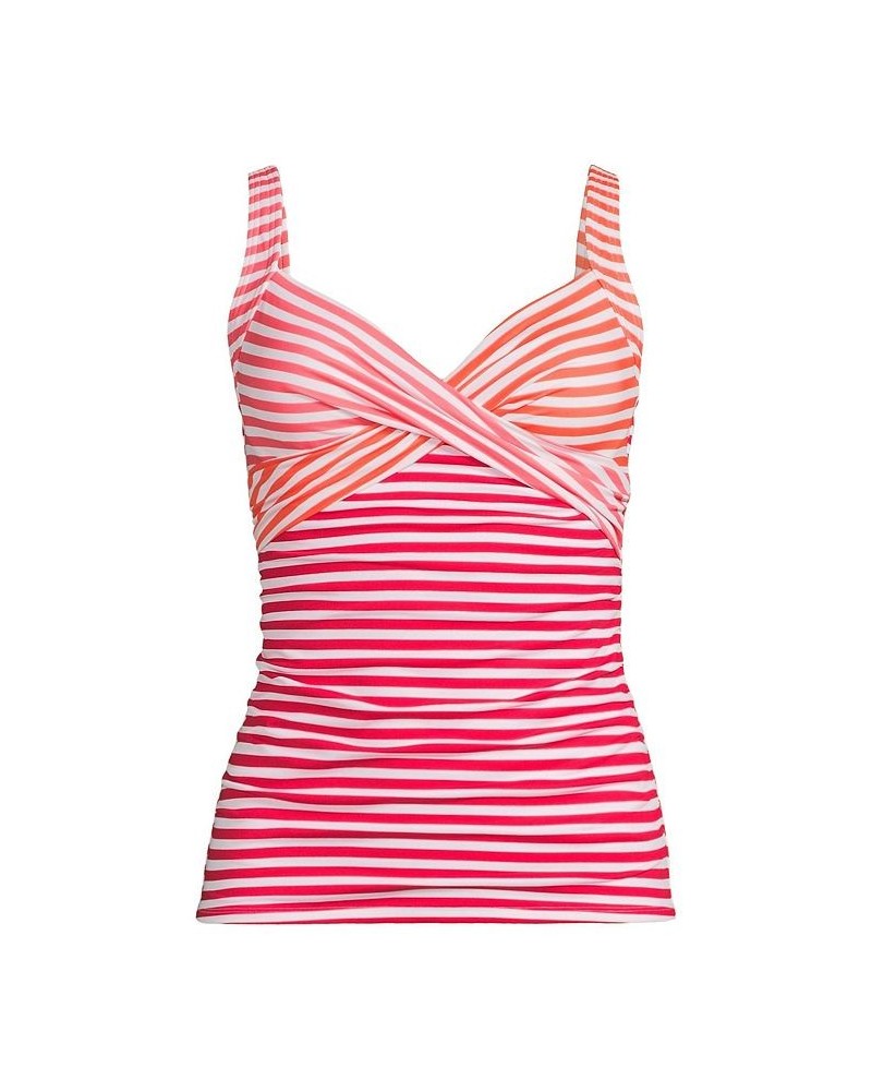 Women's Plus Size V-Neck Wrap Wireless Tankini Swimsuit Top Pink $49.26 Swimsuits