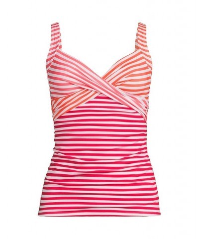 Women's Plus Size V-Neck Wrap Wireless Tankini Swimsuit Top Pink $49.26 Swimsuits