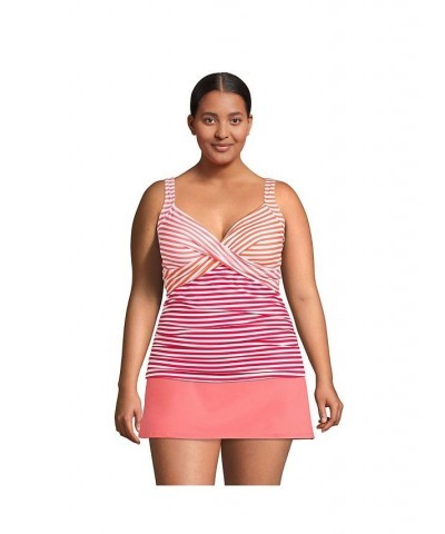 Women's Plus Size V-Neck Wrap Wireless Tankini Swimsuit Top Pink $49.26 Swimsuits