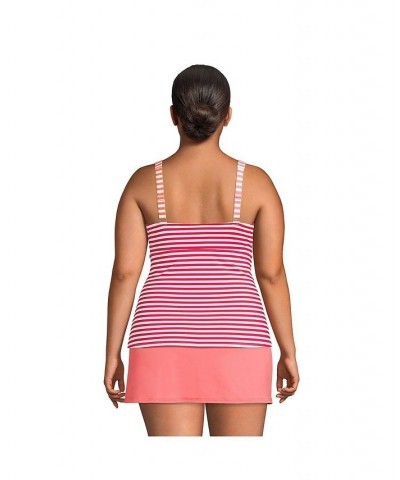 Women's Plus Size V-Neck Wrap Wireless Tankini Swimsuit Top Pink $49.26 Swimsuits