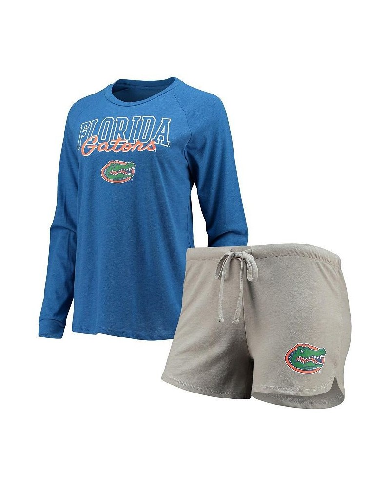 Women's Royal Gray Florida Gators Raglan Long Sleeve T-shirt and Shorts Sleep Set Royal, Gray $31.85 Pajama