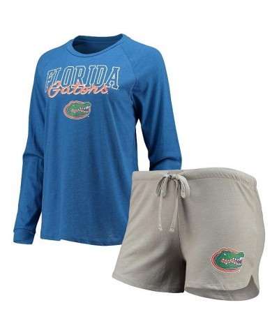 Women's Royal Gray Florida Gators Raglan Long Sleeve T-shirt and Shorts Sleep Set Royal, Gray $31.85 Pajama