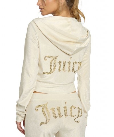 Women's Studded-Back Velour Bling Jacket Gold $45.32 Jackets