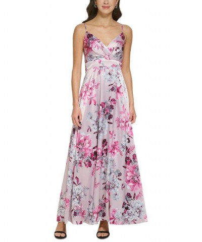 Women's Floral-Print Spaghetti-Strap Satin Gown Mauve $92.82 Dresses