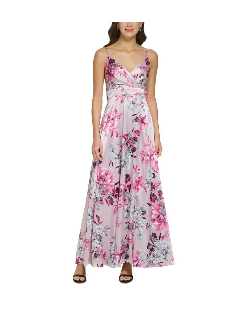 Women's Floral-Print Spaghetti-Strap Satin Gown Mauve $92.82 Dresses