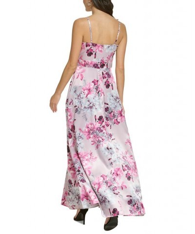 Women's Floral-Print Spaghetti-Strap Satin Gown Mauve $92.82 Dresses