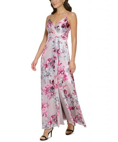 Women's Floral-Print Spaghetti-Strap Satin Gown Mauve $92.82 Dresses