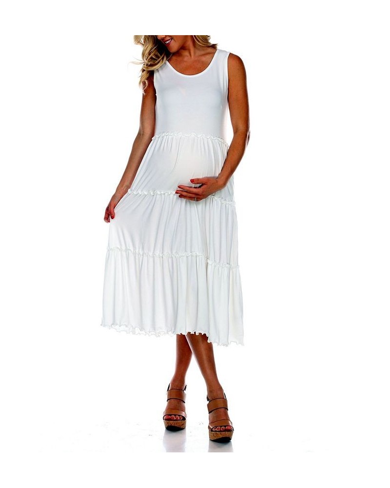 Maternity Plus Size Scoop Neck Tiered Midi Dress White $31.28 Dresses