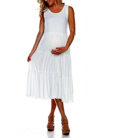 Maternity Plus Size Scoop Neck Tiered Midi Dress White $31.28 Dresses