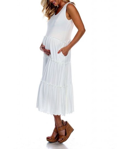 Maternity Plus Size Scoop Neck Tiered Midi Dress White $31.28 Dresses