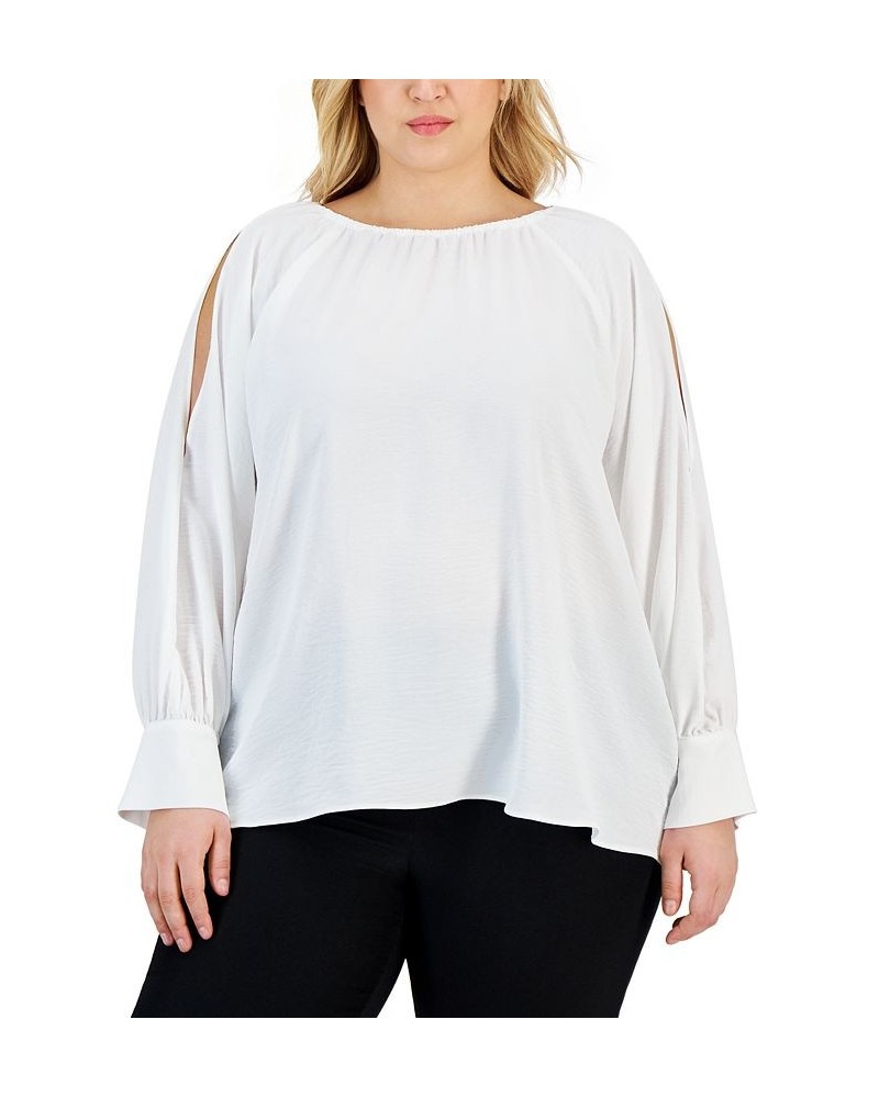 Plus Size Textured Cold-Shoulder Blouse White $41.61 Tops