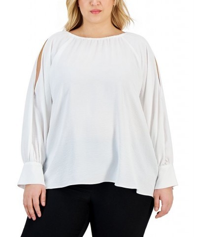 Plus Size Textured Cold-Shoulder Blouse White $41.61 Tops