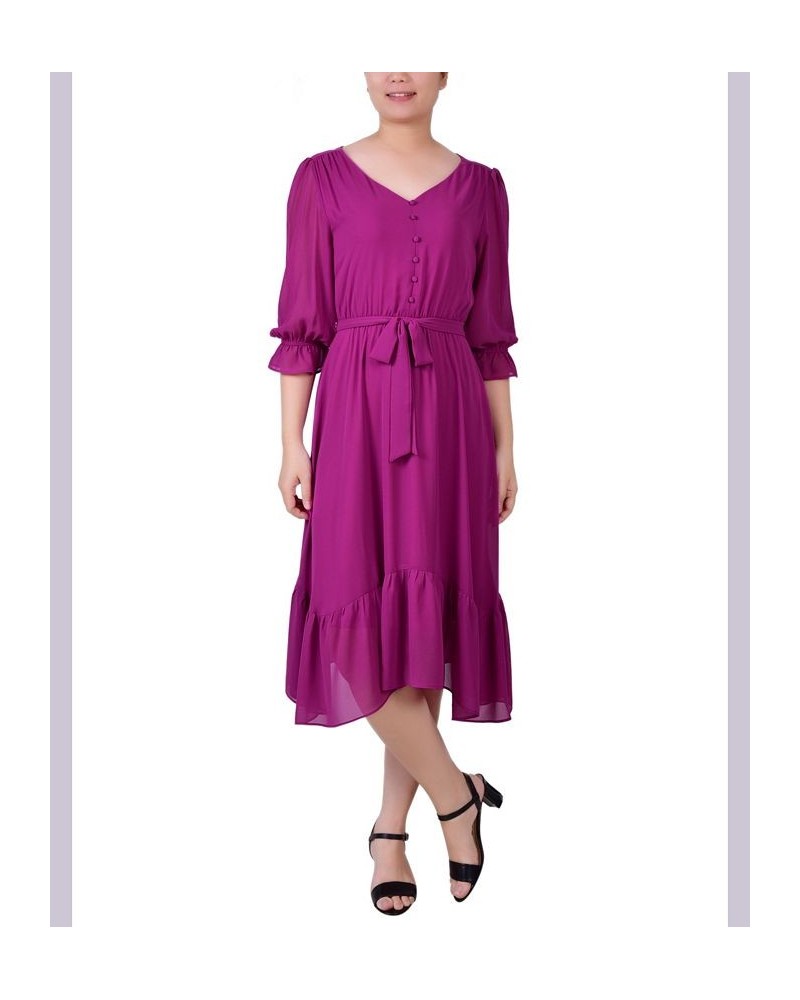 Petite 3/4 Sleeve V-neck Flounced Dress Pink $15.60 Dresses