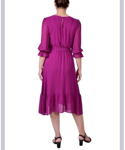 Petite 3/4 Sleeve V-neck Flounced Dress Pink $15.60 Dresses