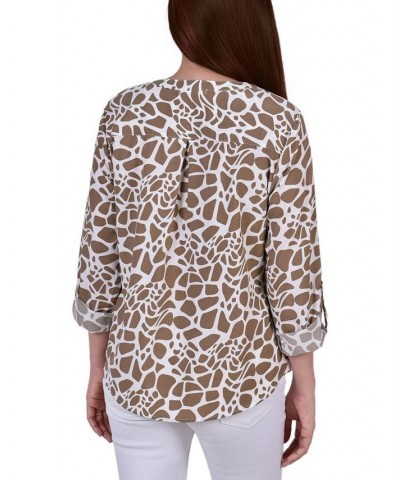 Petite Tab Y Neck Blouse Black with White Dit - Big Dot $12.60 Tops