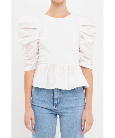 Women's Pleated Puff Sleeve Top White $45.00 Tops