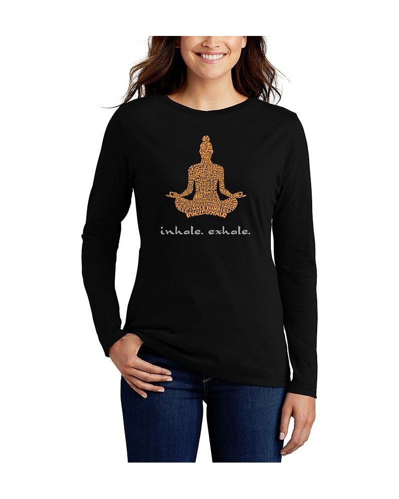 Women's Long Sleeve Word Art Inhale Exhale T-shirt Black $16.65 Tops