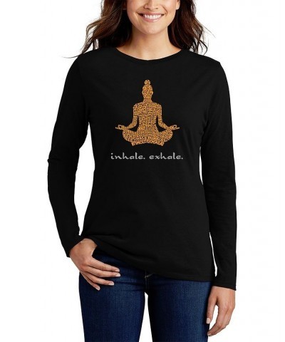 Women's Long Sleeve Word Art Inhale Exhale T-shirt Black $16.65 Tops