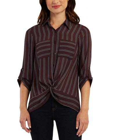 Juniors' Printed Twist-Hem Top Cranberry Stripe $12.25 Tops